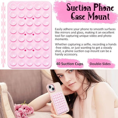 2 Pack Silicone Suction Cup Phone Case Mount Double Sided, Hands-Free Strong Grip Silicon Phone Holder, Non Slip Phone Accessories for Selfies and Videos (Baby Blue)