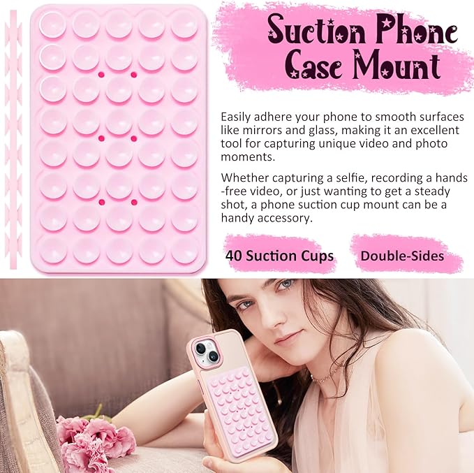 2 Pack Silicone Suction Cup Phone Case Mount Double Sided, Hands-Free Strong Grip Silicon Phone Holder, Non Slip Phone Accessories for Selfies and Videos (Black)