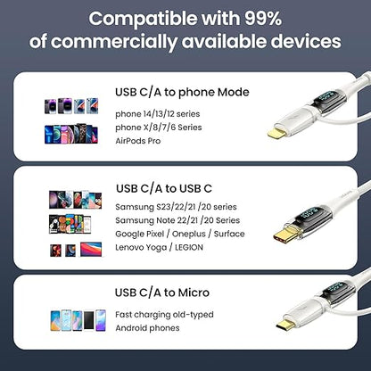 USB C to Multi Charging Cable, USAMS 100W 4FT 5A Type C to Type C Fast Charger Charging Cord with LED Display 5-in-1 C/A to C/Micro/IP Sync Charger Adapter Compatible for Laptop/Tablet/Phone