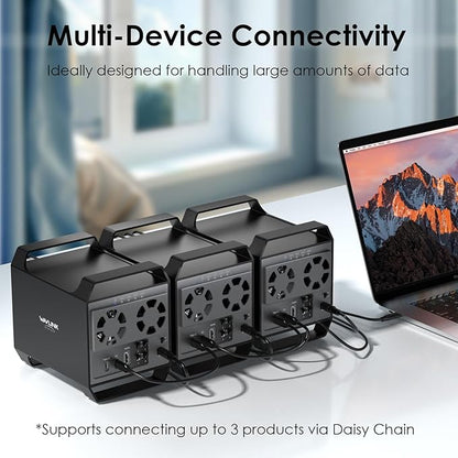WAVLINK 4-Bay Hard Drive Enclosure for 3.5" and 2.5'' SATA HDD/SSD Featuring 10Gbps USB-C 3.2, Max 88TB Capacity, Built-in Temp-Controlled Cooling Fans, 4K HDMI Stunning Video Output, Aluminum Shell