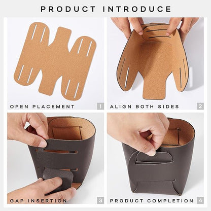 HOMIEAZICOZI 2-Pack Cork Leather Desk Accessories Storage - Pencil Pen Holder - Makeup Brush Holder Organizer - Stylish Addition to Home Decor (Coffee)