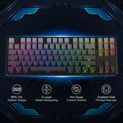 Redragon K707 PRO GB 80% Gasket RGB Gaming Keyboard, 3-Modes Wireless TKL Mechanical Keyboard w/Hot-Swap South-Facing LEDs Socket, PBT Gradient Keycaps & 5-Layer Noise Dampening, Custom Linear Switch