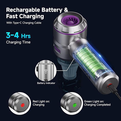 Handheld Vacuum Cordless, Car Vacuum Cleaner with Brushless Motor, Strong Suction Vacuum & Compressed Air Dusters with LED Light, Type C Port, Wireless Mini Portable Hand Vacuum Blower for Home, Pet