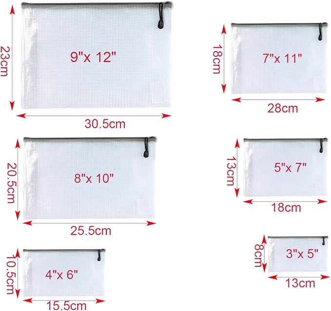 Oaimyy-24 Pcs Plastic Mesh Zipper Pouch Document Folders Bag Zip File Folders for School Office Supplies, Travel,Puzzles Games Organizing Storage-Black (MultiSize)