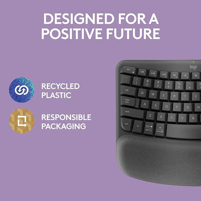 Logitech Wave Keys Wireless Ergonomic Keyboard with Cushioned Palm Rest, Comfortable Natural Typing, Easy-Switch, Bluetooth, Logi Bolt Receiver, for Multi-OS, Windows/Mac - Graphite