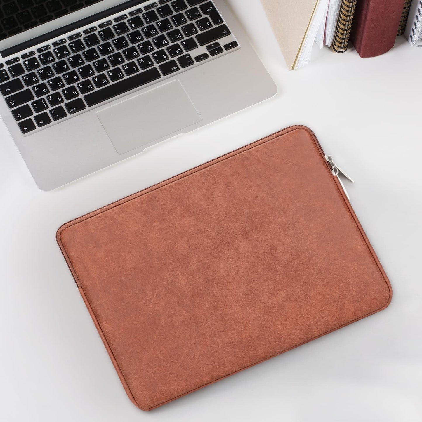 RAINYEAR 11 Inch Laptop Sleeve PU Suede Leather Case Padded Cover, Brown