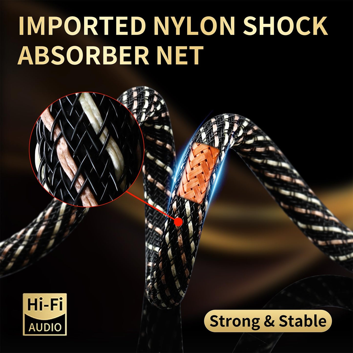 YYTCG Audiophile HiFi Audio Cable–3.5mm to 3.5mm,6N OFC Core,24K Gold-Plated Plugs,with Nylon Braid,AUX Cable,Compatible with Phone,MP4,Speakers,Amplifiers,TV(3.28ft/1m)