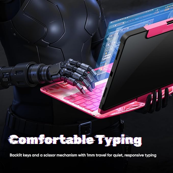 KITONE Transparent Case with Wireless Keyboard only for 2024 iPad Pro 11-in.(M4), 7 Colors Backlight, Trackpad, 360°Rotating Stand for iPad Pro 11(5th Gen), Tech Style