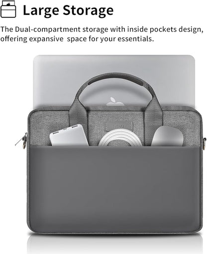 WIWU 14 Inch Laptop Bag for Men Women, Water-Resistant Laptop Case with Shoulder Strap Messenger Work Bag for Business Travel Compatible with MacBook Air Pro/Dell XPS/HP Envy/Microsoft Surface(Grey)