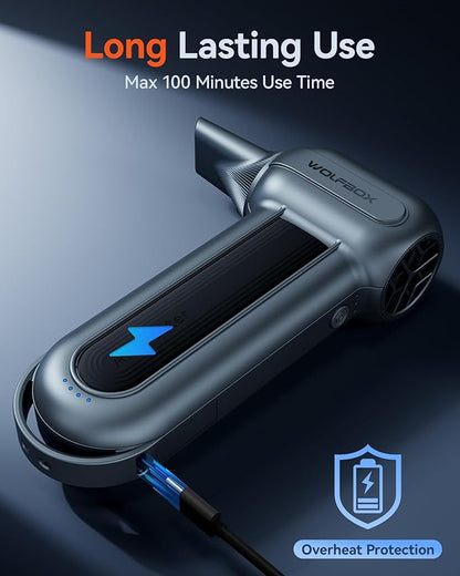 WOLFBOX MF100 Electric Air Duster-150000RPM Super Power Cordless Air Duster, Rechargeable Brushless Motor Durable Blower, 3-Gear Adjustable Dust Blower for Computer, Keyboard, Outdoor, House and Car