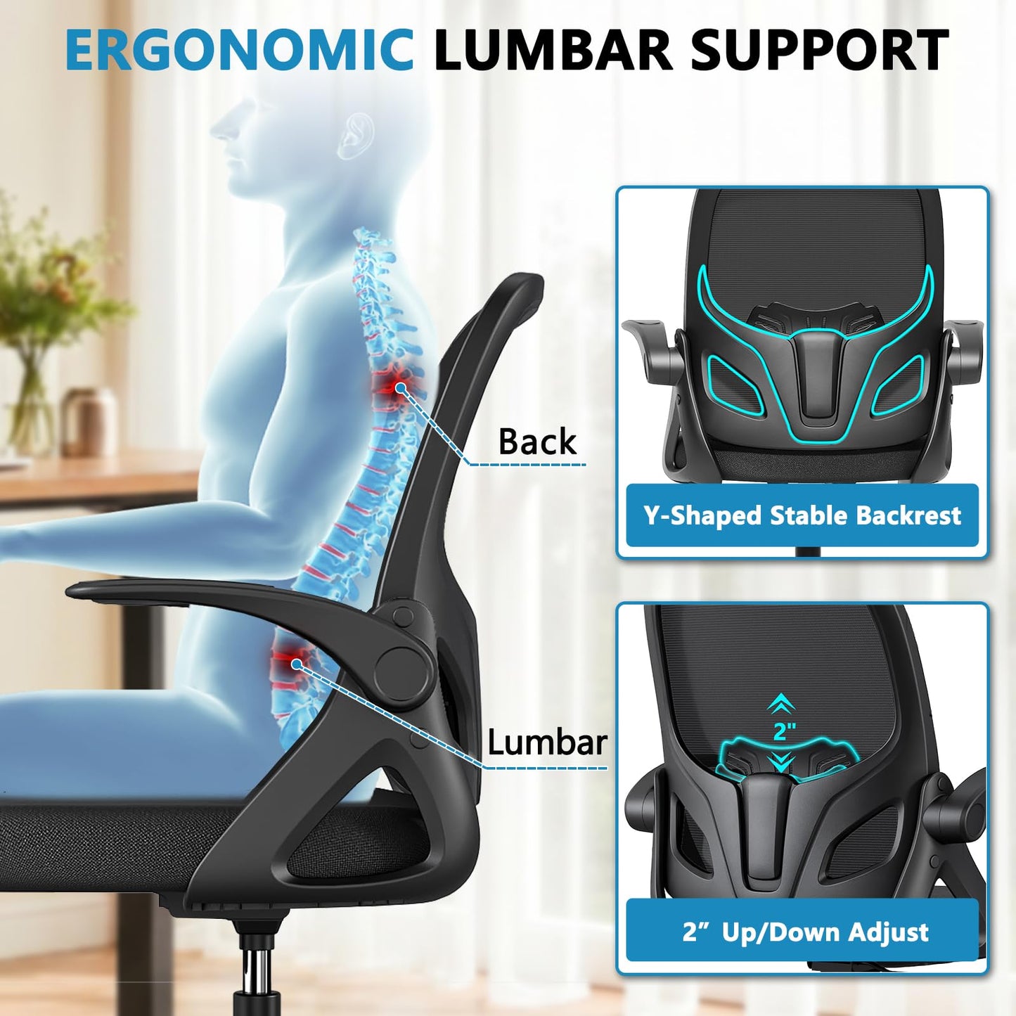 Kensaker Drafting Chair Tall Office Chair, Ergonomic Standing Desk Chair with Adjustable Foot Ring and Flip-up Armrests, Mesh Computer Chair for Art Studio, 300 LBS, Black