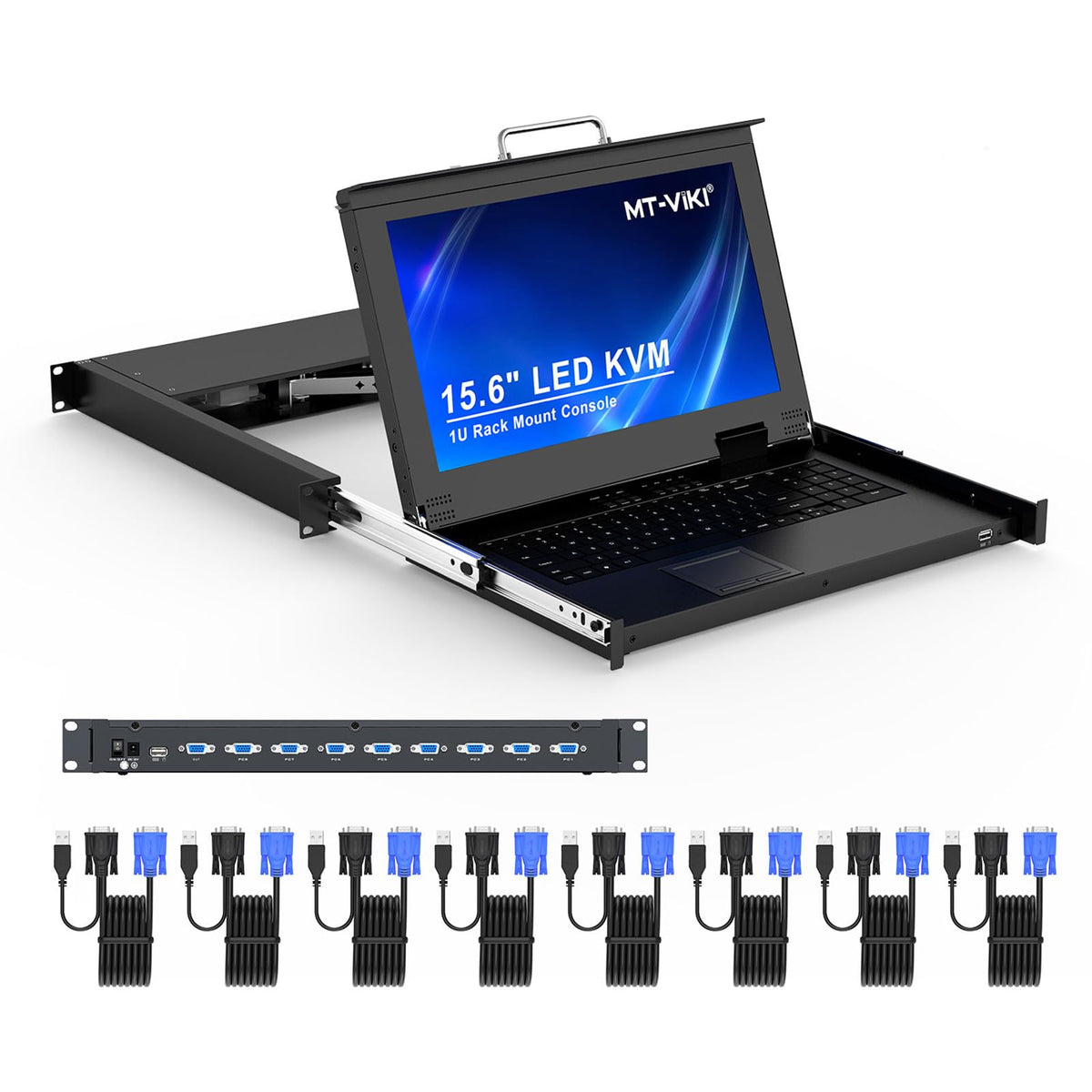 MT-VIKI® KVM Rack Mount HDMI with 17.3'' LCD Monitor, 1080P@60Hz Support OSD/Hotkey, Included 8 KVM Cables+Keyboard + Touchpad, Fit 1U 19'' Rack, Mount Depth 23.6-31.8"