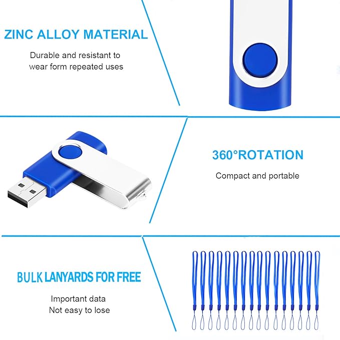 200 Packs of 16GB Flash Drives Bulk EASTBULL Flash Drives Pack 16GB USB2.0 Thumb Drives Bulk with Strings (200PCS)