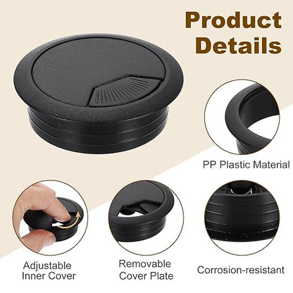 uxcell 5 Pcs 50mm (1.97 Inch) Desk Grommet, Plastic Cable Hole Cover, Wire Cord Cable Organizer for Home Office Computer Desk Cabinet, Black