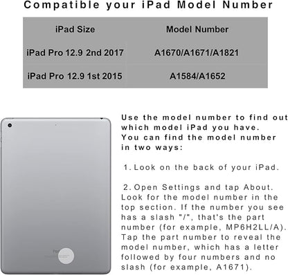 iPad pro 12.9 case with Keyboard 2017 2nd 2015 1st Generation, 360 Rotatable Wireless Folio 180 Swivel Stand Hard Cover Auto Sleep Wake up
