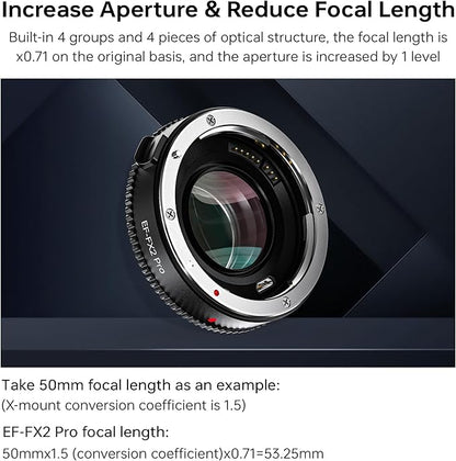 VILTROX EF-FX2 Pro Auto Focus Lens Adapter 0.71x Focal Reducer Speed Booster Adapter Compatible with Canon EF Mount Lens to Fuji X-Mount Camera X-T3 X-T2 X-T20 X-T10 X-T100 X-PRO 2 X-E3 X-A20