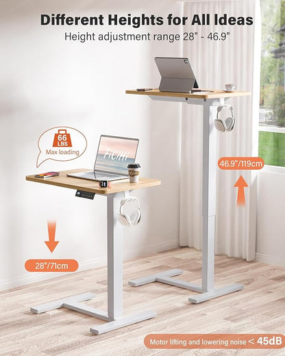 Mobile Standing Desk with Wheels - Electric Height Adjustable Small Movable Laptop Desk, Portable Rolling Computer Workstation Sit Stand Table for Home Office, Sofa & Bedside Use(23.6",Natural)