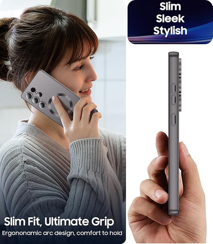 Magnetic for Samsung Galaxy S25 Ultra Case [Compatible with MagSafe][Built-in Camera Lens Protector] Slim Soft Silicone Bumper Shockproof Metallic Luster Phone Shell (Gray)