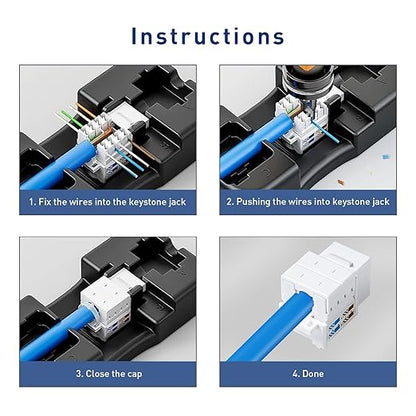 25-Pack 10Gbps Cat6 Keystone Jacks, RJ45 Keystone Jack, Ethernet Keystone Jack in White with Punch Down Tool and Punch Down Stand Tool