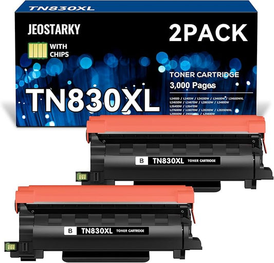 Jeostarky Compatible TN830XL Toner Replacement for Brother TN830XL TN830 XL Toner use with HL-L2460DW HL-L2405W HL-L2400D HL-L2480DW MFC-L2820DW MFC-L2760DW DCP-L2640DW MFC-L2900DW (Black,2 Pack)