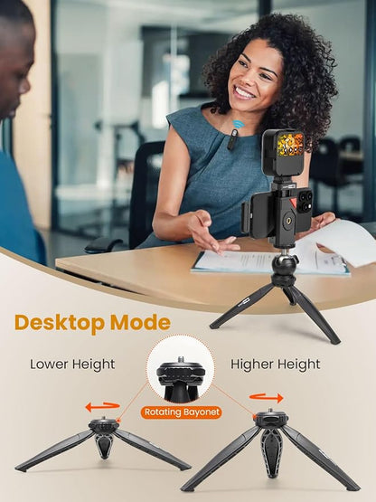 Upgraded Vlogging Kit w/Wireless Lavalier Microphone,YouTube Kit for iPhone and Smartphone w/59” Retractable Tripod,Automatic Switch Phone Clamp,Content Creator Gear for TikTok(Vlog K5)