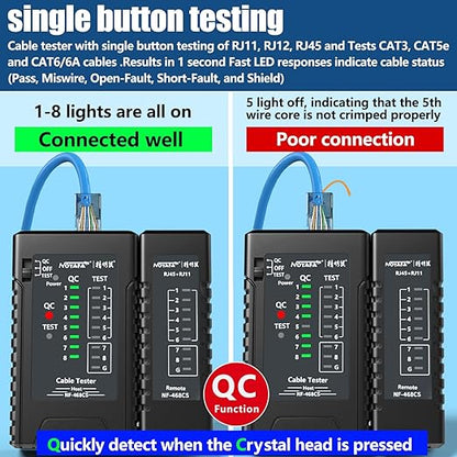 NOYAFA NF-468CS Network Cable Tester Telephone & Continuity Tester Ethernet Cable Mapper for RJ45/RJ11/RJ12/CAT5/CAT6/POE Test UTP/STP Network Test Tool (Black)