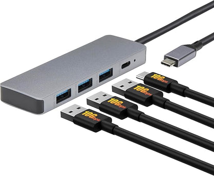 Amazon Basics USB 3.2/3.1 Gen 2 Hub Dock, 10Gbps, USB-C to 1xUSB-C / 3xUSB-A Works with Windows/Mac, Silver, Black