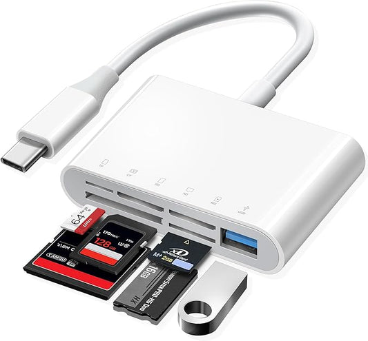 Oyuiasle USB C SD Card Reader USB-C to SD MicroSD XD Picture MS Memory Stick Compact Flash Cards, Type C 6 Slots Trail Cameras Viewer Adapter for iPhone 15 16 iPad Mac Laptop MacBook More USBC Devices