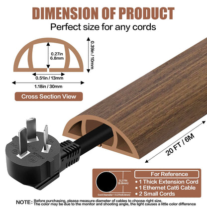 Floor Cord Cover Cable Cavity Self Adhesive Cord Hider Floor 10FT Floor Cable Management Power Cord Protector Floor Electric Cord Covers for Offices, Gym, Exhibitions (Misty Brown Wood, 1.18" x 20')