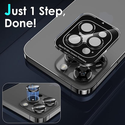 YWXTW Camera Lens Protector for iPhone 15 Pro/iPhone 15 Pro Max, [1 Step Installation Tray] Tempered Glass Screen Protector Metal Individual Camera Cover Accessories Case Friendly (Black Titanium)