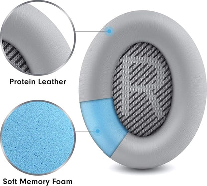 Professional Replacement Ear Pads for Bose QuietComfort 35 QC15 QC25 QC2 QC35/ Ae2 Ae2i Ae2w SoundTrue & SoundLink Over-Ear/Around-Ear Headphones/Soft Protein Leather (Silver)