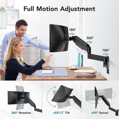 HUANUO 49 inch Ultrawide Monitor Wall Mount, Heavy Duty Screen Arm with Premium Aluminum, Supports up to 44 lbs, Gas Spring Wall Mount Monitor Arm for Height Adjustment, Tilt, Swivel, Rotate