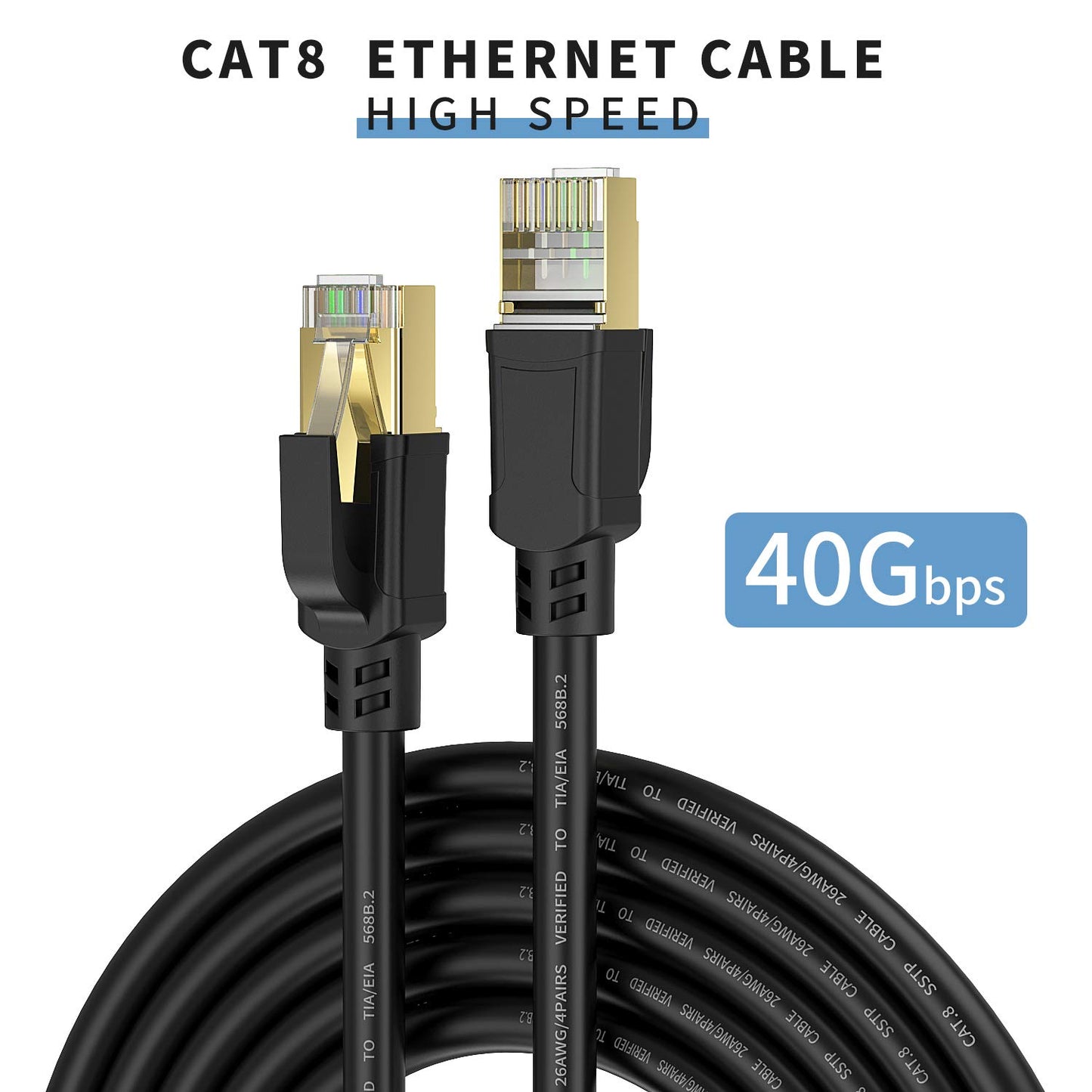 YixGH Cat8 Ethernet Cable, Internet Network Cord, 40Gbps 2000Mhz LAN Wires, High Speed SSTP LAN Cables with Gold Plated RJ45 Connector for Router, Modem, Gaming, Xbox (250ft)