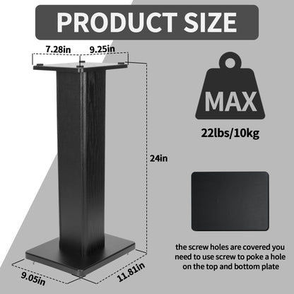 bimiti 24 Inch Speaker Stands Wood Grain Universal Floor Speaker Stands Pair Heavy Duty Surround Sound Speaker Monitor Stand for Home Theater with Sand Filling Tuning Function - Black