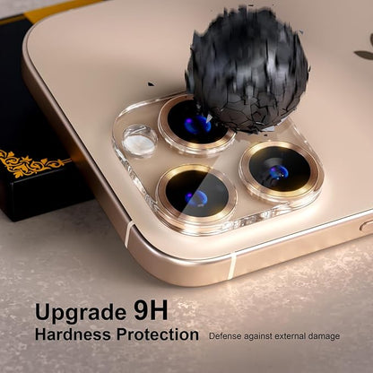 beuxece for 6 Pack iPhone 15 Pro/iPhone 15 Pro Max Camera Lens Protector [Drop Protection] [Case Friendly] [Easy Installation] 9H Tempered Glass Camera Screen Protector Cover, CD Gold
