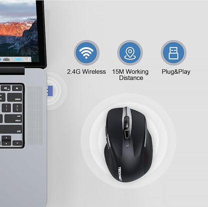 TECKNET Wireless Mouse Rechargeable, 2.4G USB-A Silent Mouse, Quiet Click, 6 Adjustable 4800 DPI, Cordless Computer Mice, Ergonomic Mice for Laptop, 6 Buttons for Chromebook, Ergo Grip - Black