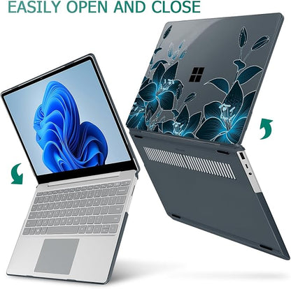 Tuiklol Case for 15 Inch Microsoft Surface Laptop 5/4/3 2022-2020, Model 1979/1953/1872/1873 Hard Shell Cover, Keyboard Cover+Screen Protector+Dust Plugs,Black Lilies Flowers