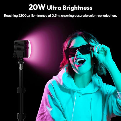 ULANZI LE20 RGB Video Light, 20W Pocket Camera Light, 2500-9000K CRI 95+ 20 Scene 360° Full Color Portable Photography Video Lighting Mini LED Fill Light for YouTube, TikTok, 5000mAh Rechargeable