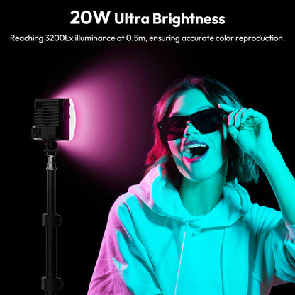 ULANZI LE20 RGB Video Light, 20W Pocket Camera Light, 2500-9000K CRI 95+ 20 Scene 360° Full Color Portable Photography Video Lighting Mini LED Fill Light for YouTube, TikTok, 5000mAh Rechargeable