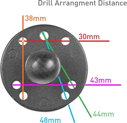 iBolt 25mm / 1 inch Metal AMPS Round Adapter Plate for Industry Standard Dual Ball Socket mounting arms, 22209