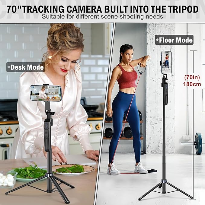 Auto Face Tracking Tripod 360 Rotation with Stand,Android and iPhone Tripod Holder with Remote and Gesture Control, No App,Built-in Tracking Camera Selfie Stick for Vlog Video Recording Tiktok