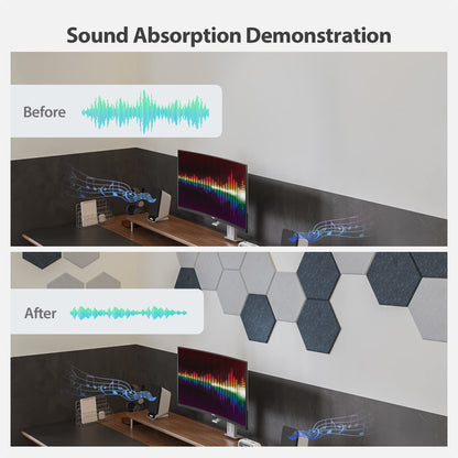 Amantech 12 Pack Acoustic Panels Self Adhesive Sound Proof Foam, High Density Sound Acoustic Foam Panel, 12X10.23X0.4 Inch Hexagon Wall Panels in Home,Office,Reccording Room,Studio(Beige)