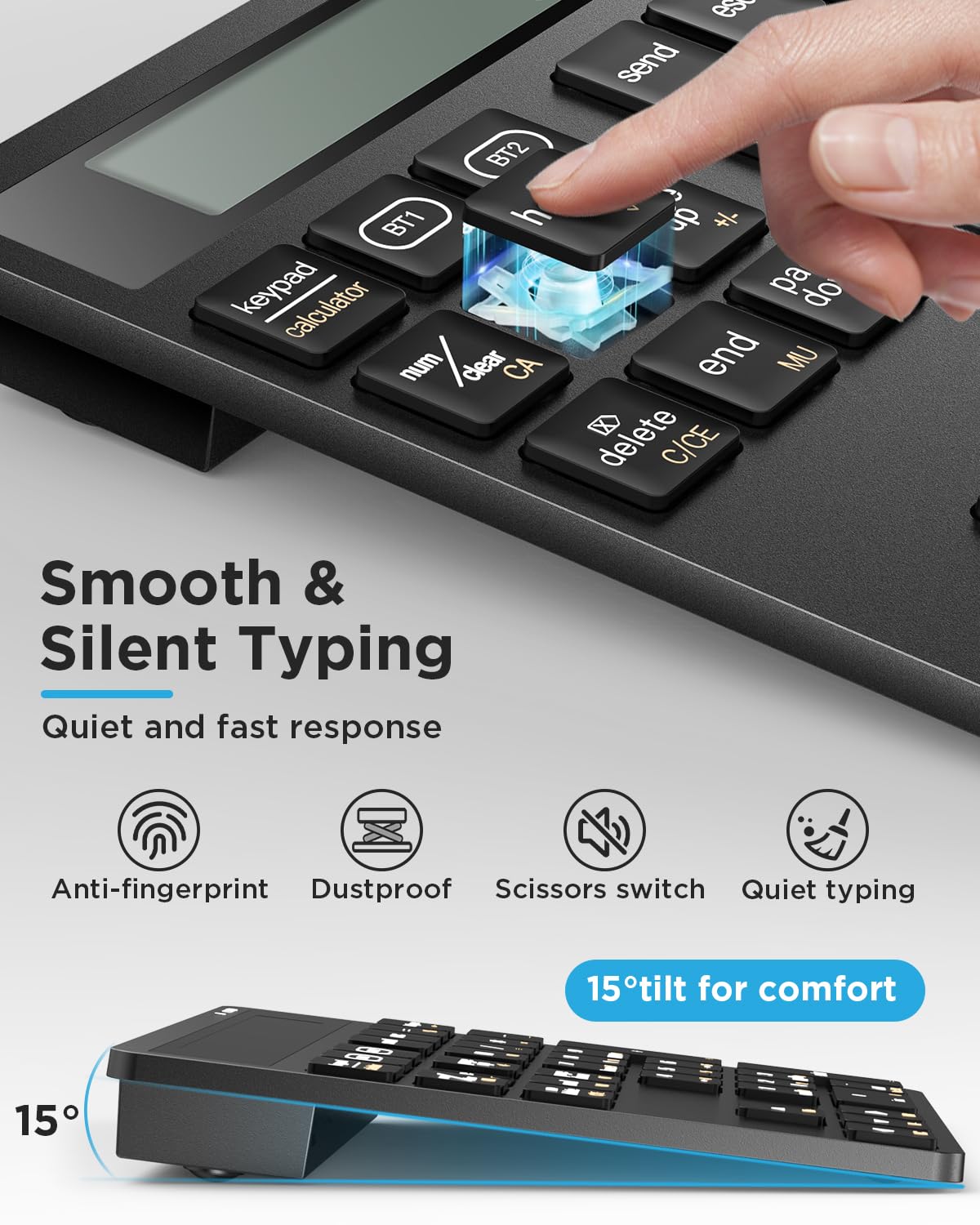 Rechargeable Wireless Number Pad for Laptop, 34 Keys Numeric Keypad with Dual Bluetooth & Display, 2-in-1 Numpad and Calculator, Slim Portable Number Pad Keyboard for Windows, Mac, PC, Tablet