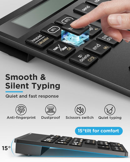 Rechargeable Wireless Number Pad for Laptop, 34 Keys Numeric Keypad with Dual Bluetooth & Display, 2-in-1 Numpad and Calculator, Slim Portable Number Pad Keyboard for Windows, Mac, PC, Tablet