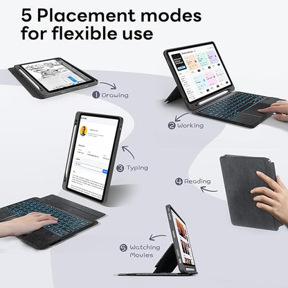 Combo Keyboard Case with Trackpad for ipad Air 11-inch (M2) 2024 & iPad Pro 11 inch (1st/2nd/3rd/4th Generation), Detachable Backlit Keyboard with Kickstand, Multi-Mode, For 10.9”iPad Air 4th/5th Gen