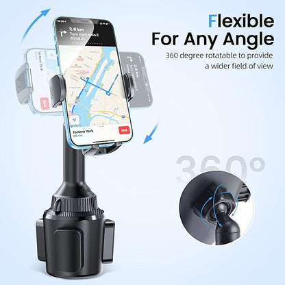 APPS2Car Car Cup Phone Holder Wireless Charger with QC 3.0 Adapter, 15 Watt Qi Fast Charging, Compatible with iPhone 11/12/13/14/15/16/Pro/Max/Plus and Universal All Models Phone Holder
