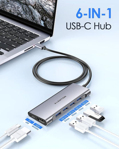 LENTION 3.3FT Long Cable USB C Multiport Hub with 4K HDMI, 4 USB 3.0, Type C Charging Compatible 2024-2016 MacBook Pro, New Mac Air/iMac/Mac Mini, More, Stable Driver Adapter (C35-1M, Space Gray)