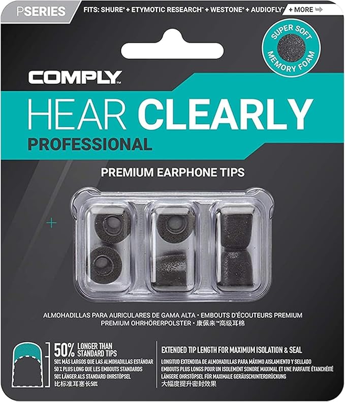 Comply P-Series | Memory Foam Replacement Ear Tips Designed for Etymotic, NuForce, ISOtunes PRO, Q-Jays, & More | Superior Noise Isolation, Ultimate Comfort, Secure Fit | Black (S/M/L) (3 Pairs)