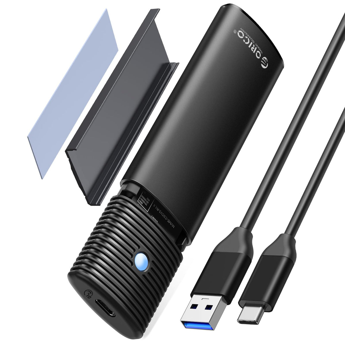 ORICO M.2 NVMe SATA SSD Enclosure Adapter Tool-Free, USB C 3.2 Gen 2 10Gbps NVMe, 5Gbps NGFF SATA PCIe M-Key(B+M Key) 2230/2242/2260/2280, Aluminum External M2 Reader Support UASP Trim- PWDM2-BK