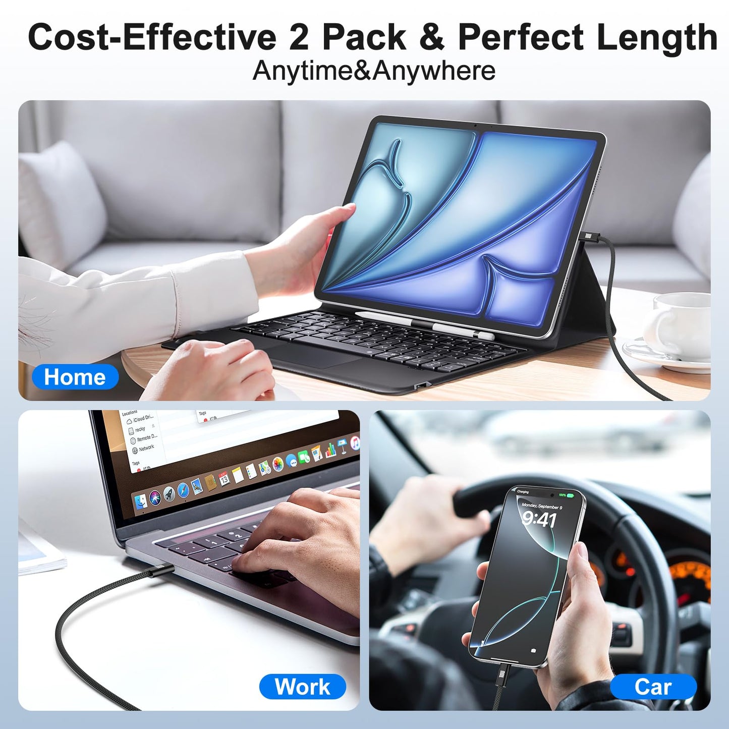 USB C to USB C Cable 3ft, 2-Pack 100W USBC to USBC Fast Charger Cord
